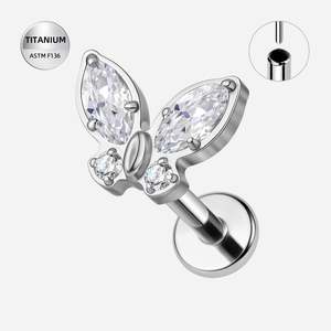 Titanium High Polish Jewelled Butterfly Threadless Push In Labret - TT402