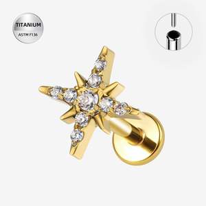 Titanium Gold Jewelled Star Threadless Push In Labret - TT404A