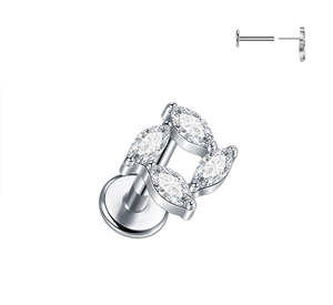Titanium High Polish Four Marquise Jewelled Threadless Push In Labret - TT405