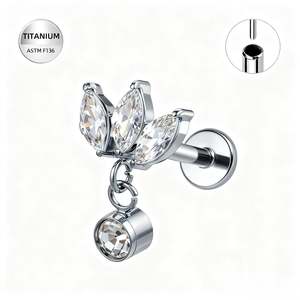 Titanium High Polish Triple Marquise Jewelled Threadless Push In Labret with CZ &hellip;