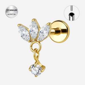 Titanium Gold Triple Marquise Jewelled Threadless Push In Labret with CZ Claw Se&hellip;