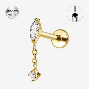 Titanium Gold Marquise Jewelled Threadless Push In Labret with CZ Claw Set Chain&hellip;