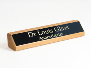 Corporate Crystals – Trophy Specialists & Engraving: Wooden Desk Sign