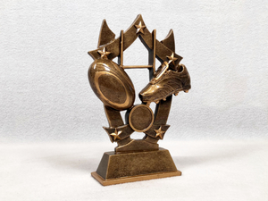 Figurines & Resin Trophies – Trophy Specialists & Engraving: Rugby Boot, Ball, and Posts Trophy