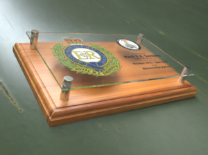 Acrylic Plaque on Rimu with Standoffs