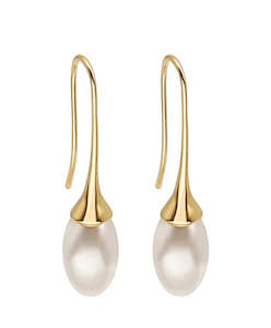 Long Hoop Pearl Earrings Gold