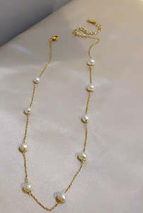 Freshwater Pearl Stainless Steel Chain Necklace Gold Plated