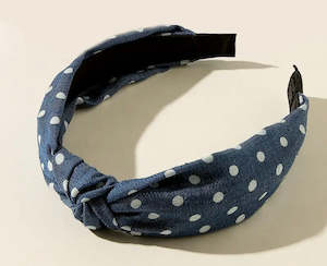 Products: Knotted Fabric Headband Denim With White Spots
