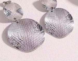 Products: Stainless Steel Round Drop Stud Earrings Irregular Texture Silver Plated