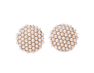 Round Simulated Pearl Clip On Earrings Gold