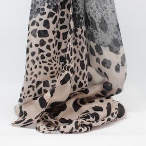 Scarves: Chiffon Leopard Print Scarfe Grey Large