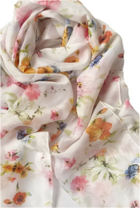 Scarves: Beautiful Floral Scarfe White Base With Pink Orange And Blue Flowers