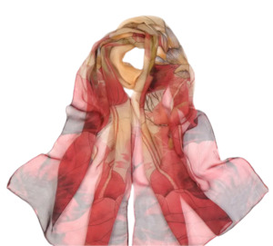 Scarves: Chiffon Printed Red Long Scarfe