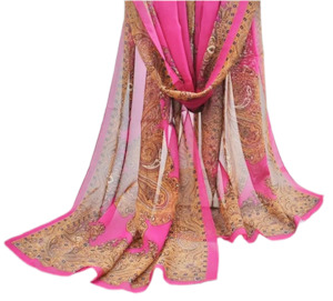 Scarves: Chiffon Pink And Mustard/Brown Long Scarfe