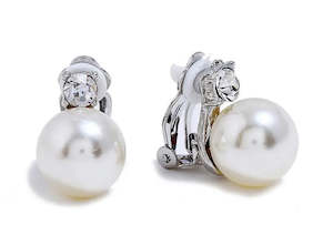 Clip On Earrings: Silver Pearl And Crystal Clips Ons