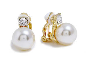 Clip On Earrings: Gold Pearl And Crystal Clips Ons