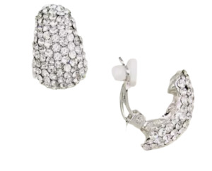 Clip On Earrings: Moon Shape Crystal Clip On Earrings Silver