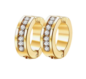 Stainless Steel Hoop Clip On Earrings With Cubic Zirconia Gold