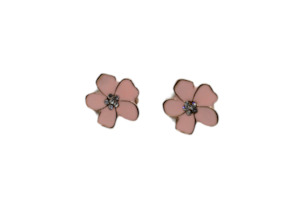 Enamel Flower Clip On Earrings Pink With Crystal Centre