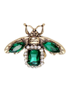 Beautiful Metal Bee Brooch With Crystal Stone Green Gold