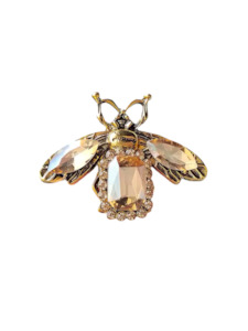 Beautiful Metal Bee Brooch With Crystal Stone Champagne Gold