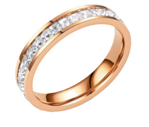 Stainless Steel Crystal Ring Band Rose Gold Size 8