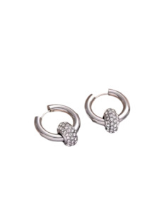 Stainless Steel Hoop Earring With Crystal Ring Pendant Silver