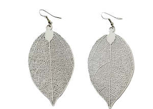 Metal Earrings: Leaf Drop Earring Silver