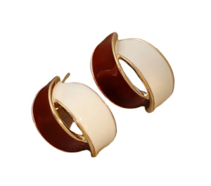 Metal Earrings 1: Metal Enamel Coloured Stud Twist Earrings Maroon And White