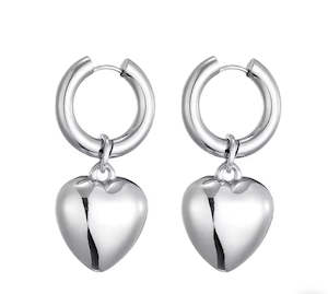 Stainless Steel Earrings: Stainless Steel Hoop Drop Heart Earrings Silver