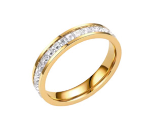 Stainless Steel Crystal Ring Band Gold Size 8