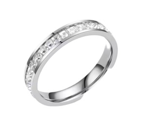 Stainless Steel Crystal Ring Band Silver Size 7