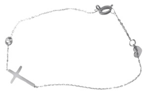 Dainty Chain And Small Cross With Cubic Zirconia Stone Bracelet Silver