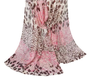 Scarves: Chiffon Pink And Coffee Coloured Animal Print Scarfe