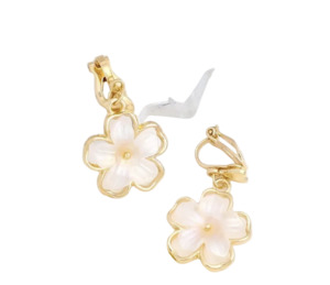 Earrings: Iridescent Flower Drop Clip On Earrings Gold