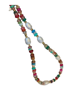 Necklaces: Fashion Colourful Stone Beads With Freshwater Pearls Necklace Gold