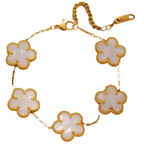 Flower Clover Stainless Steel Bracelet Gold White