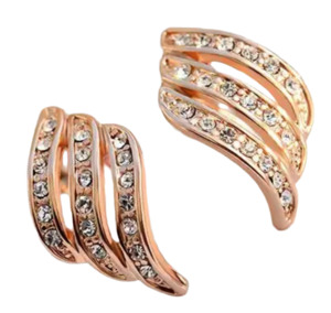 Triple Row Crystal Clip On Earrings Gold