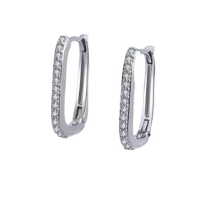 Copper Rectangle Hoop With Cubic Zirconia Silver