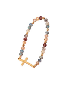 Glass Bead Bracelet With Gold Cross Colourful