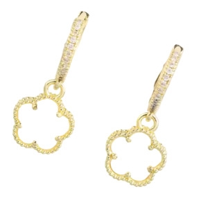 Copper Flower Drop Earring With Cubic Zirconia White Gold