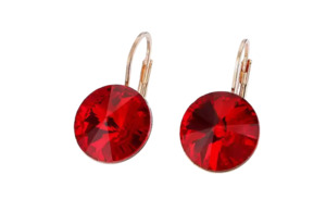 Earrings: Large Red Crystal Drop Earring Rose Gold