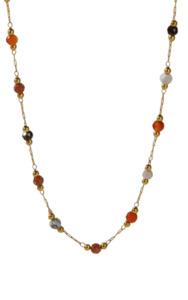 Necklaces: Stainless Steel Coloured Stone Chain Necklace Gold