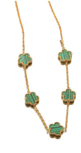 Stainless Steel 5 Flower Clover Necklace Green Gold