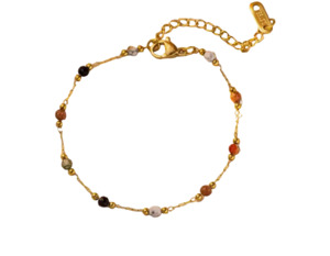 Bracelets: Stainless Steel Coloured Stone Chain Bracelet Gold