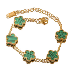 Bracelets: Flower Clover Stainless Steel Bracelet Gold Green