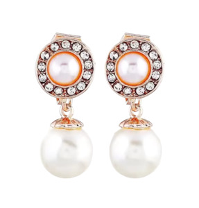 Pearl Drop Clip On Earrings With Crystal Surround Gold