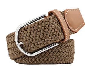 Unisex Elastic Stretch Mesh Belt Khaki With Brown Trim 105cm
