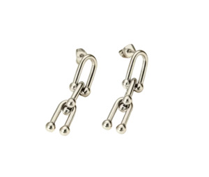 Earrings: Fashionable U link Stainless Steel Chain Stud Earrings Silver