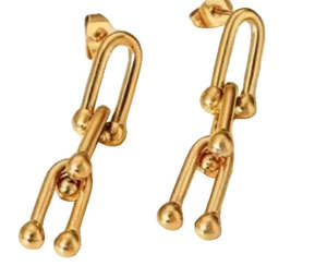 Fashionable U link Stainless Steel Chain Stud Earrings Gold